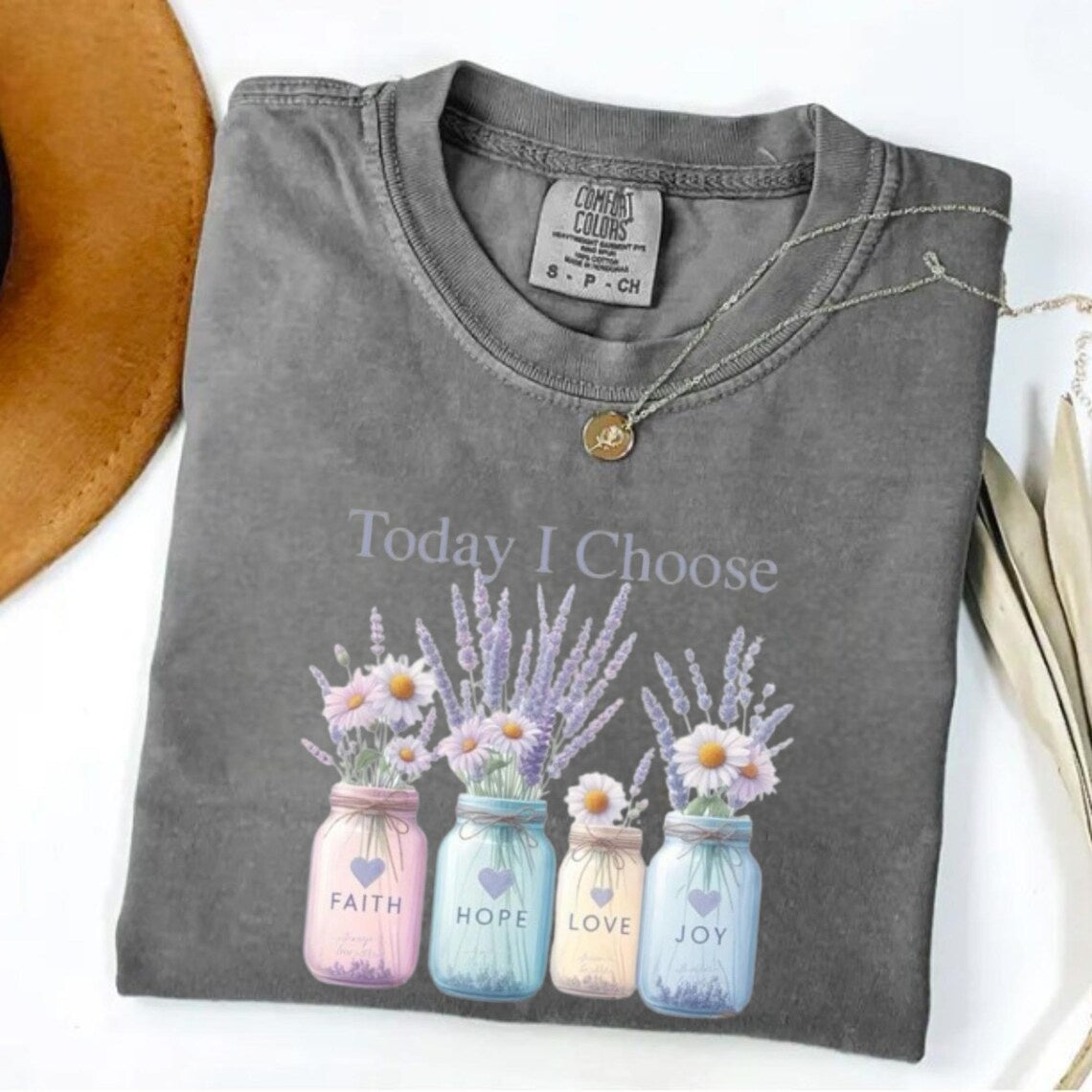 Comfort Colors Faith Hope Love Joy Shirt Women, Christian Shirt, Gift for Mom Tee, Handmade Flower Shirt, Bible Verse Shirt, Floral Tee - Denoss