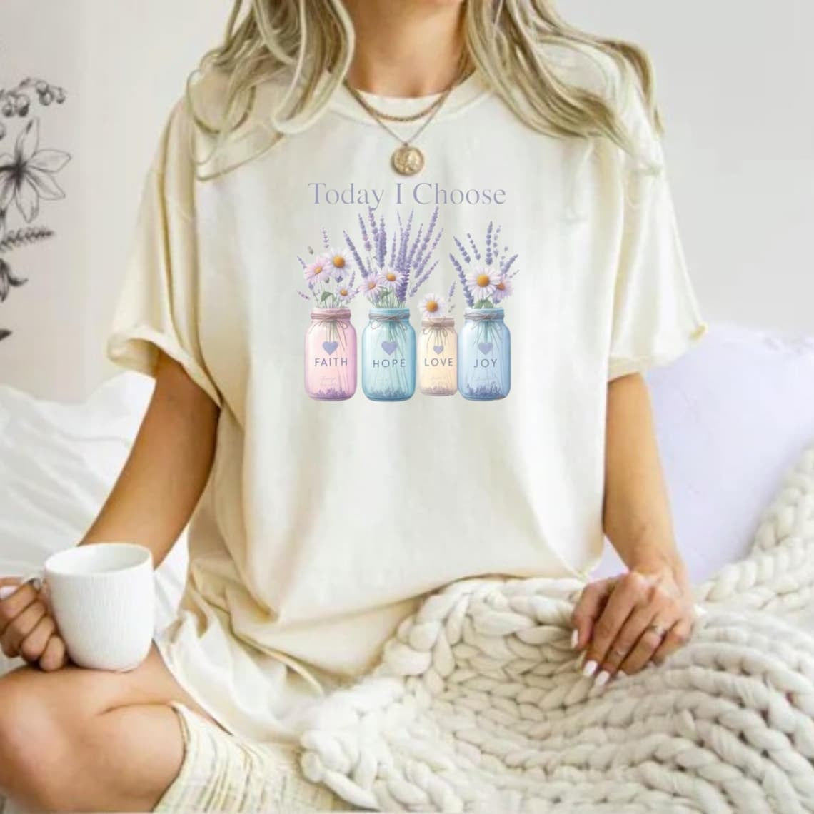 Comfort Colors Faith Hope Love Joy Shirt Women, Christian Shirt, Gift for Mom Tee, Handmade Flower Shirt, Bible Verse Shirt, Floral Tee - Denoss