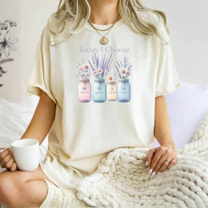 Comfort Colors Faith Hope Love Joy Shirt Women, Christian Shirt, Gift for Mom Tee, Handmade Flower Shirt, Bible Verse Shirt, Floral Tee - Denoss