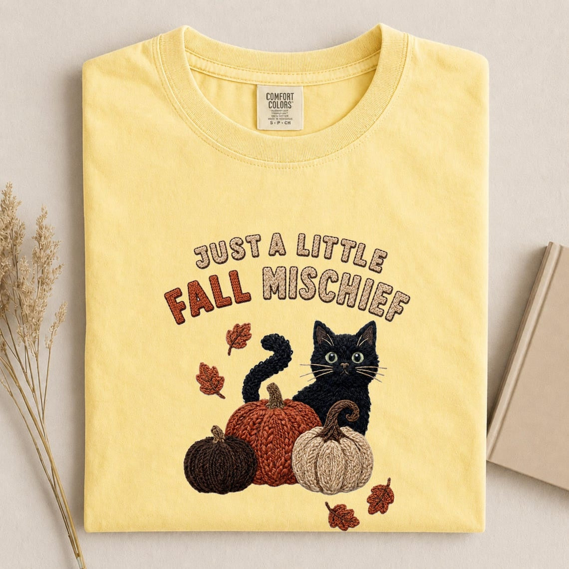 Comfort Colors Fall Cat Shirt, Black Cat Pumpkin Tee, Cute Autumn T-Shirt, Cozy Fall Pumpkin Tee, Pumpkin Season Shirt, Cat Lover Gift - Denoss