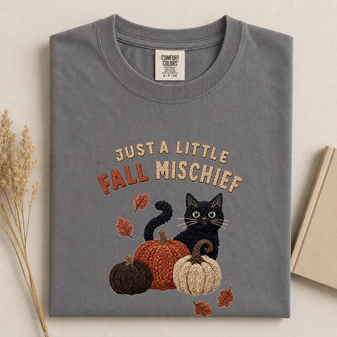 Comfort Colors Fall Cat Shirt, Black Cat Pumpkin Tee, Cute Autumn T-Shirt, Cozy Fall Pumpkin Tee, Pumpkin Season Shirt, Cat Lover Gift - Denoss