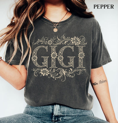 Comfort Colors Gigi Shirt, Floral Grandma T-Shirt, Gigi Gift For Grandma, Botanical Grandma Tee, Mother's Day Gift, Grandma Birthday Shirt