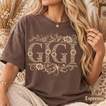Comfort Colors Gigi Shirt, Floral Grandma T-Shirt, Gigi Gift For Grandma, Botanical Grandma Tee, Mother's Day Gift, Grandma Birthday Shirt
