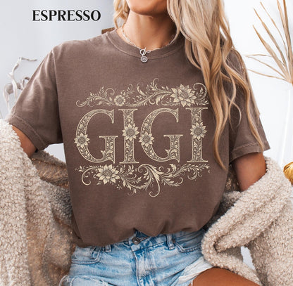 Comfort Colors Gigi Shirt, Floral Grandma T-Shirt, Gigi Gift For Grandma, Botanical Grandma Tee, Mother's Day Gift, Grandma Birthday Shirt