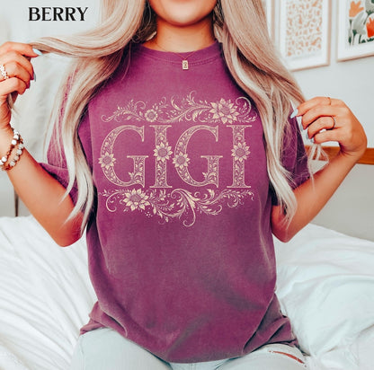 Comfort Colors Gigi Shirt, Floral Grandma T-Shirt, Gigi Gift For Grandma, Botanical Grandma Tee, Mother's Day Gift, Grandma Birthday Shirt