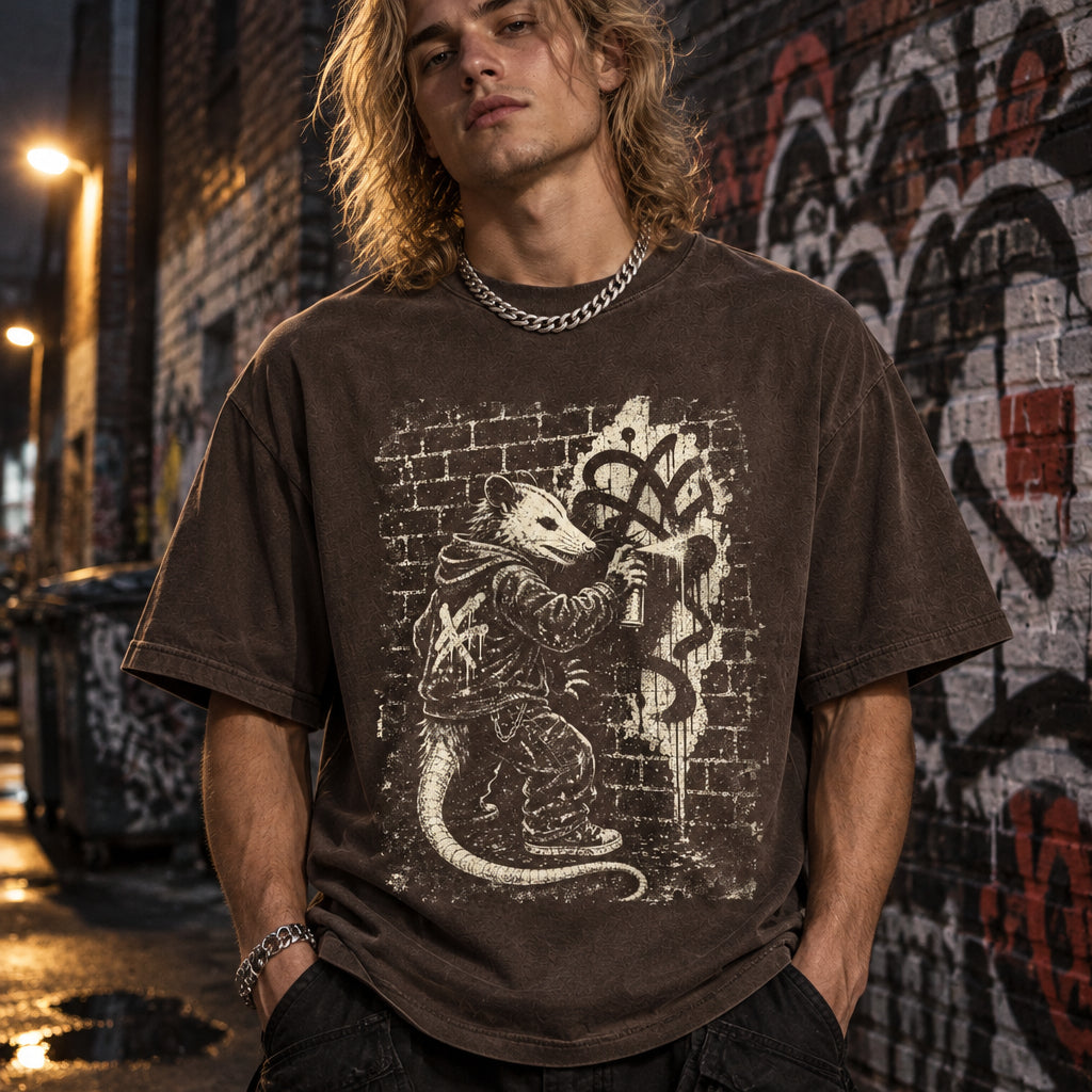 Comfort Colors Graffiti Opossum Tee, Street Art Possum Tee, Urban Graffiti Tee, Punk Opossum Tee, Skater Streetwear Tee, Handmade Grunge Tee - Denoss