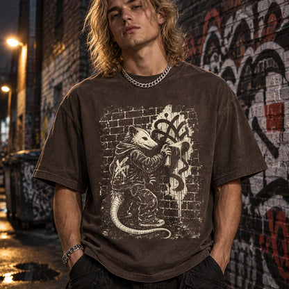 Comfort Colors Graffiti Opossum Tee, Street Art Possum Tee, Urban Graffiti Tee, Punk Opossum Tee, Skater Streetwear Tee, Handmade Grunge Tee - Denoss