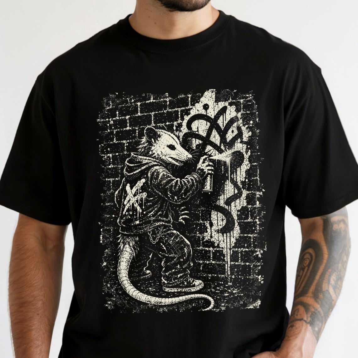 Comfort Colors Graffiti Opossum Tee, Street Art Possum Tee, Urban Graffiti Tee, Punk Opossum Tee, Skater Streetwear Tee, Handmade Grunge Tee - Denoss