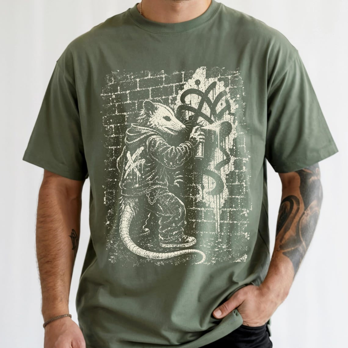Comfort Colors Graffiti Opossum Tee, Street Art Possum Tee, Urban Graffiti Tee, Punk Opossum Tee, Skater Streetwear Tee, Handmade Grunge Tee - Denoss