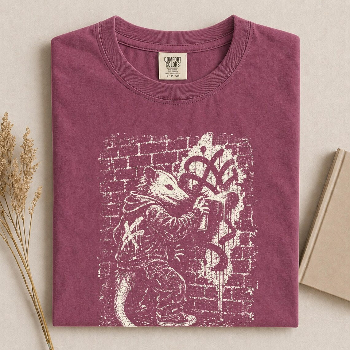 Comfort Colors Graffiti Opossum Tee, Street Art Possum Tee, Urban Graffiti Tee, Punk Opossum Tee, Skater Streetwear Tee, Handmade Grunge Tee - Denoss