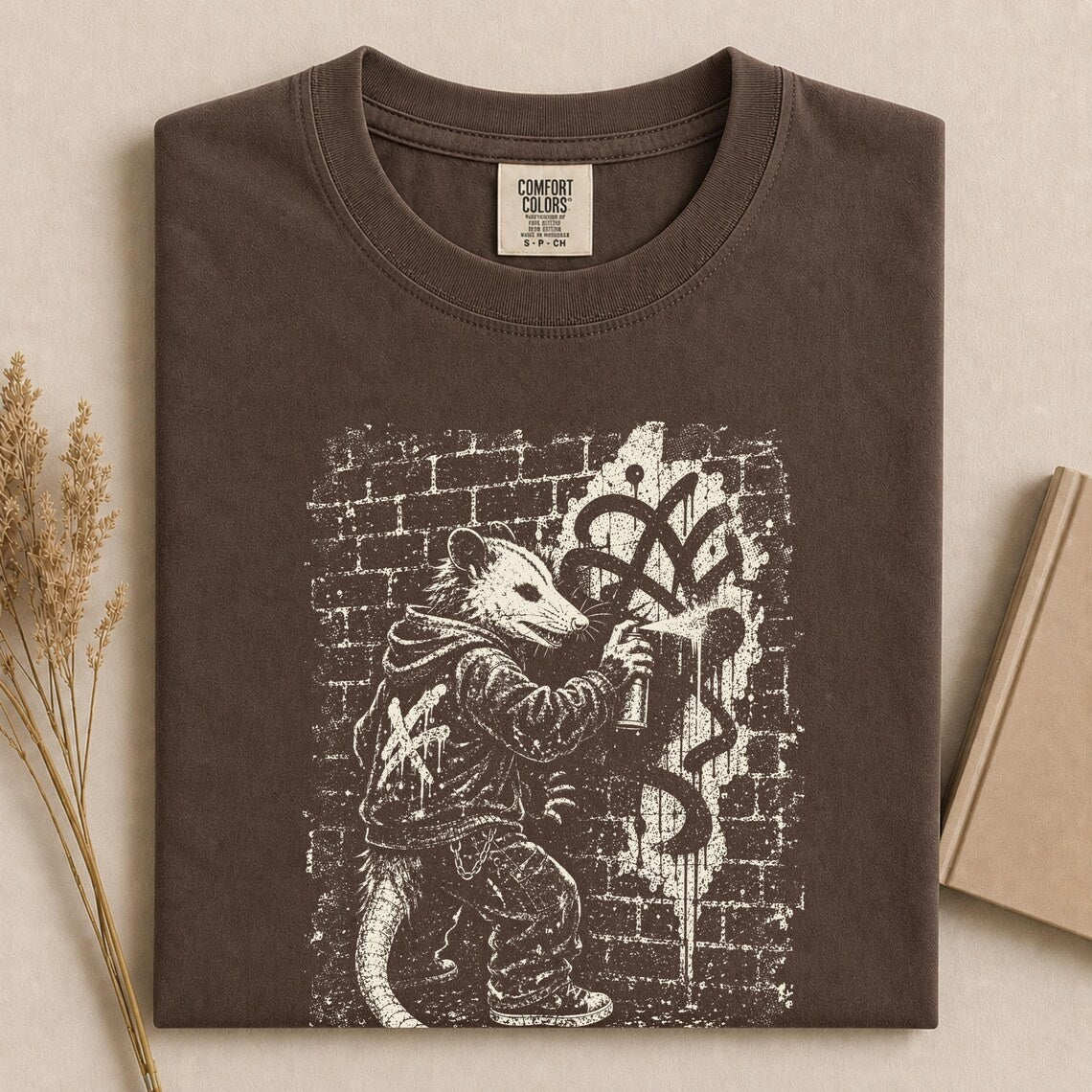 Comfort Colors Graffiti Opossum Tee, Street Art Possum Tee, Urban Graffiti Tee, Punk Opossum Tee, Skater Streetwear Tee, Handmade Grunge Tee - Denoss