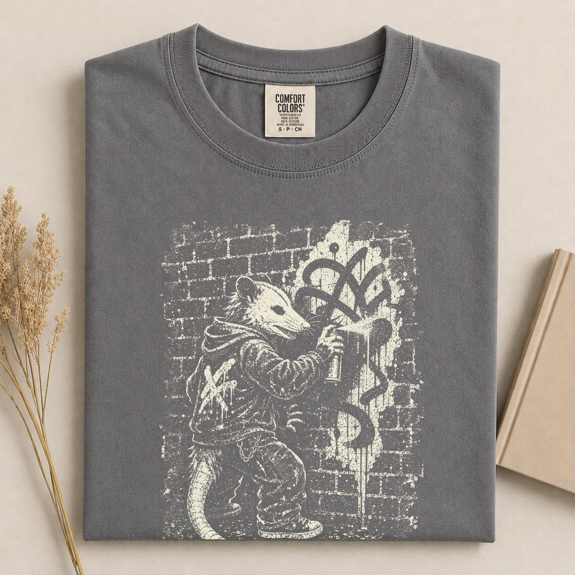Comfort Colors Graffiti Opossum Tee, Street Art Possum Tee, Urban Graffiti Tee, Punk Opossum Tee, Skater Streetwear Tee, Handmade Grunge Tee - Denoss