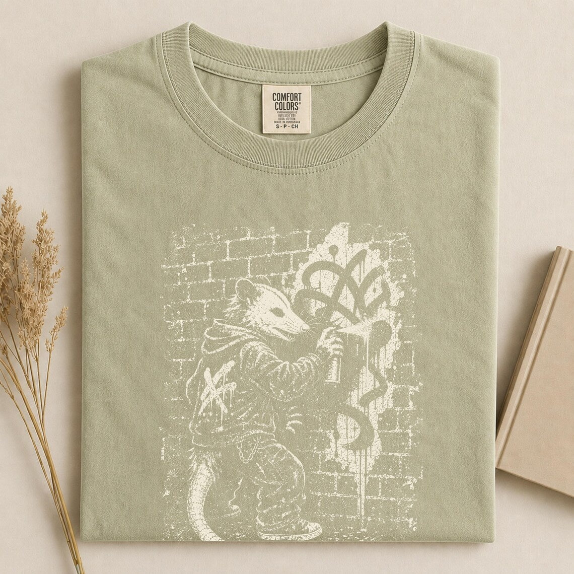 Comfort Colors Graffiti Opossum Tee, Street Art Possum Tee, Urban Graffiti Tee, Punk Opossum Tee, Skater Streetwear Tee, Handmade Grunge Tee - Denoss