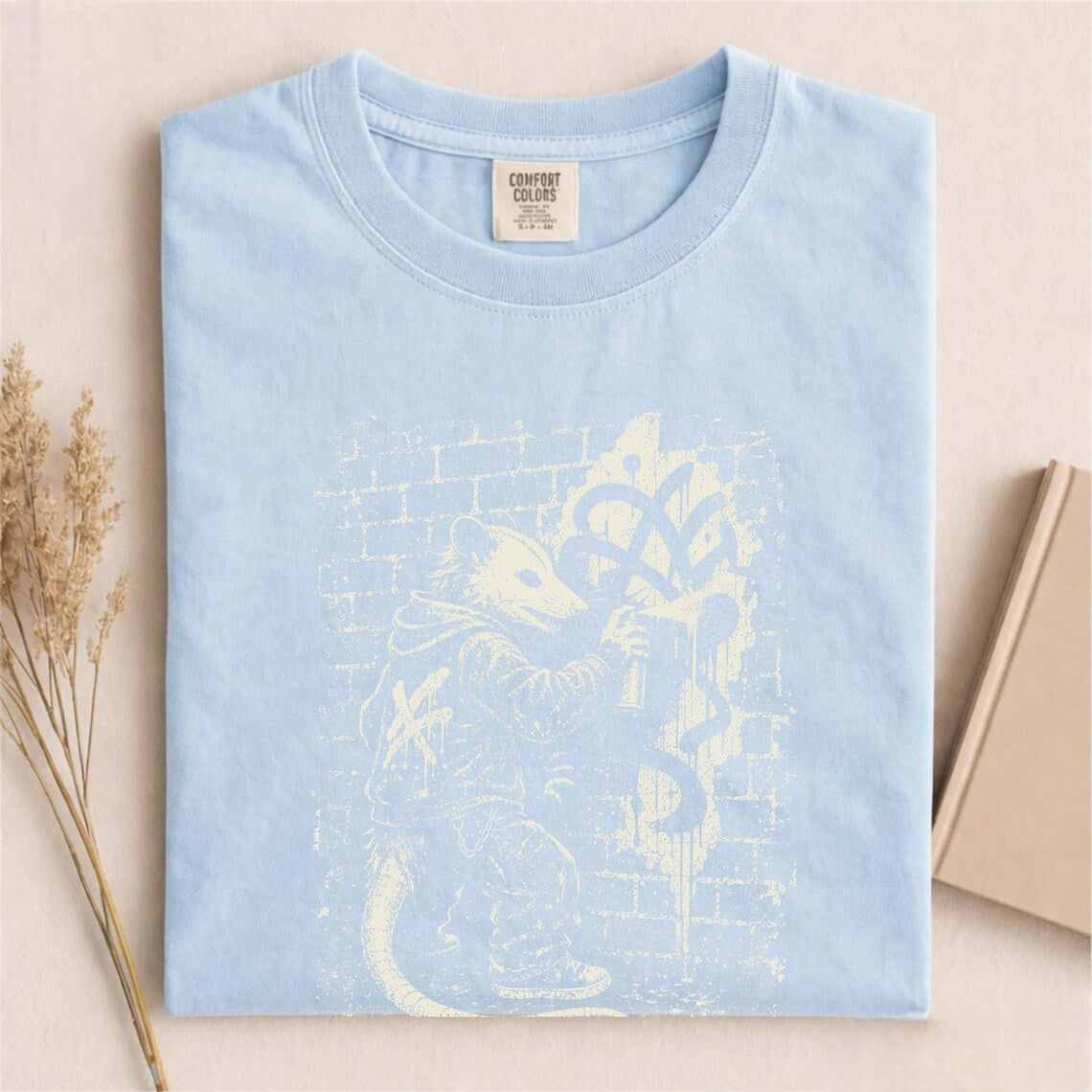 Comfort Colors Graffiti Opossum Tee, Street Art Possum Tee, Urban Graffiti Tee, Punk Opossum Tee, Skater Streetwear Tee, Handmade Grunge Tee - Denoss