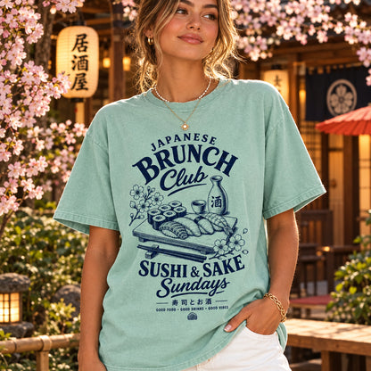 Comfort Colors Japanese Brunch Club Shirt, Sushi and Sake Sundays Tee, Japanese Food Lover Tee, Sushi Lover Gift, Japan Aesthetic T-Shirt - Denoss