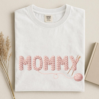 Comfort Colors Knitted Mommy Shirt, Crochet Mom T-Shirt, Handmade Yarn Mommy Design, Cozy Mother’s Day Gift for Mom, Knitting Lover Mom Tee - Denoss