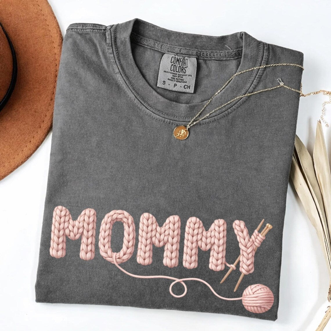Comfort Colors Knitted Mommy Shirt, Crochet Mom T-Shirt, Handmade Yarn Mommy Design, Cozy Mother’s Day Gift for Mom, Knitting Lover Mom Tee - Denoss