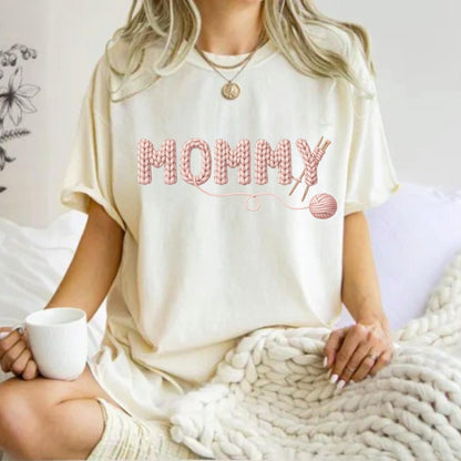 Comfort Colors Knitted Mommy Shirt, Crochet Mom T-Shirt, Handmade Yarn Mommy Design, Cozy Mother’s Day Gift for Mom, Knitting Lover Mom Tee - Denoss