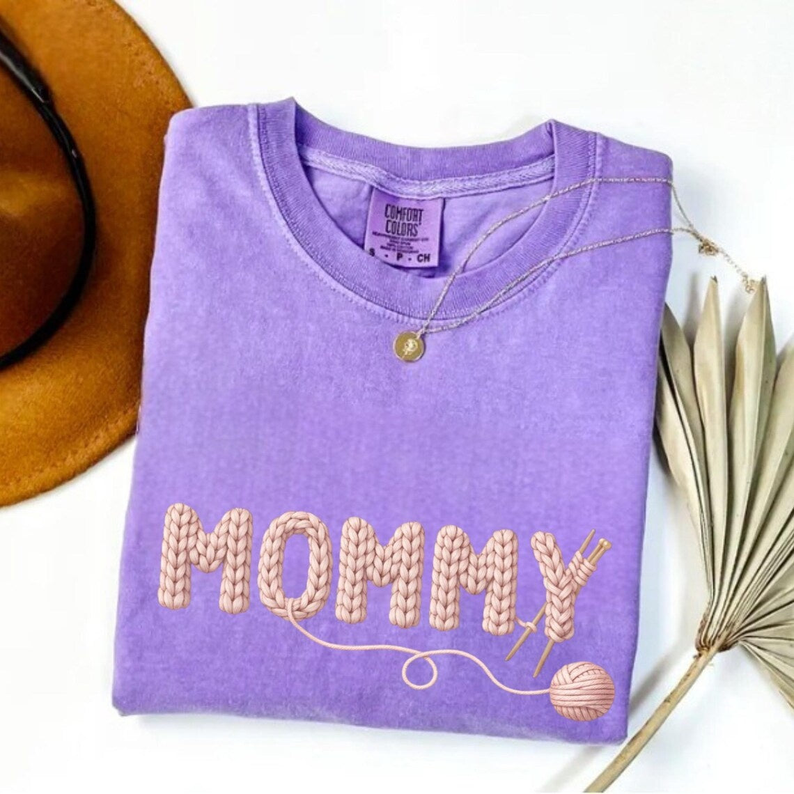 Comfort Colors Knitted Mommy Shirt, Crochet Mom T-Shirt, Handmade Yarn Mommy Design, Cozy Mother’s Day Gift for Mom, Knitting Lover Mom Tee - Denoss