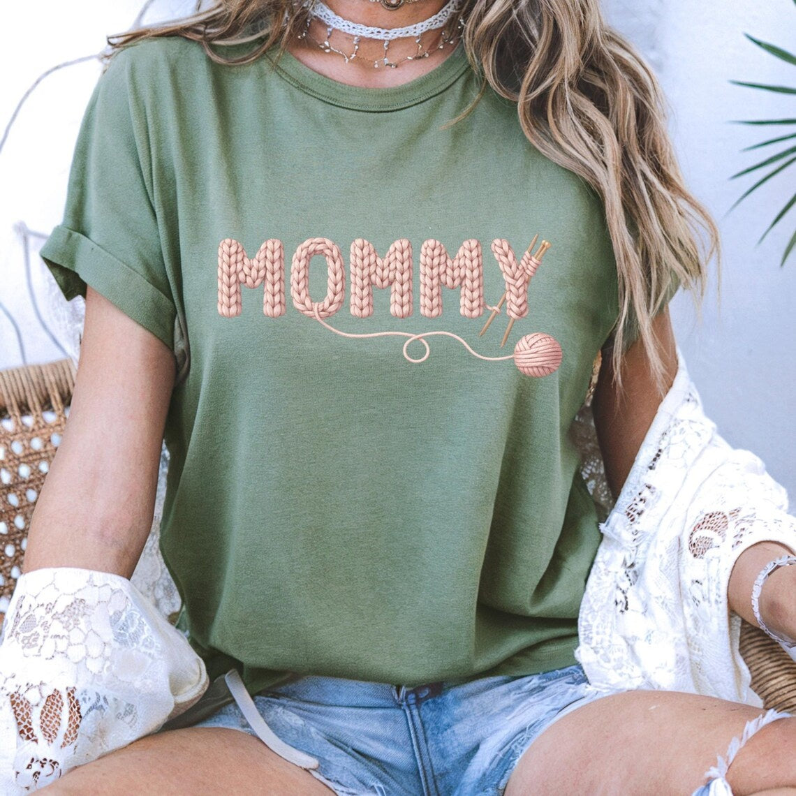 Comfort Colors Knitted Mommy Shirt, Crochet Mom T-Shirt, Handmade Yarn Mommy Design, Cozy Mother’s Day Gift for Mom, Knitting Lover Mom Tee - Denoss