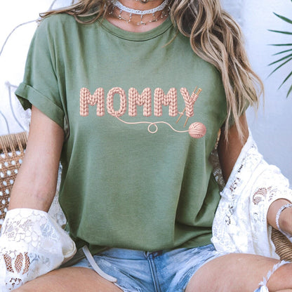 Comfort Colors Knitted Mommy Shirt, Crochet Mom T-Shirt, Handmade Yarn Mommy Design, Cozy Mother’s Day Gift for Mom, Knitting Lover Mom Tee - Denoss
