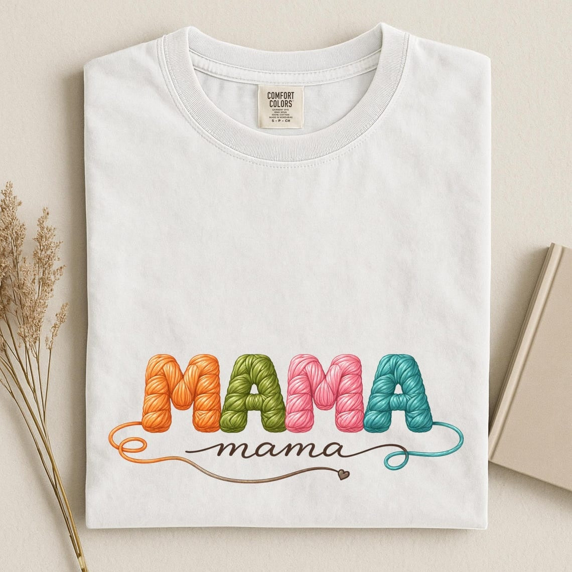 Comfort Colors Mama Shirt Knitted Yarn Design, Handmade Yarn Mommy Design, Cute Mom Gift Tee, Cozy MAMA Shirt, Mother’s Day Gift Tee - Denoss