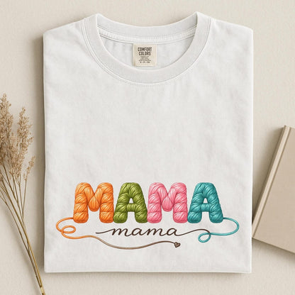 Comfort Colors Mama Shirt Knitted Yarn Design, Handmade Yarn Mommy Design, Cute Mom Gift Tee, Cozy MAMA Shirt, Mother’s Day Gift Tee - Denoss