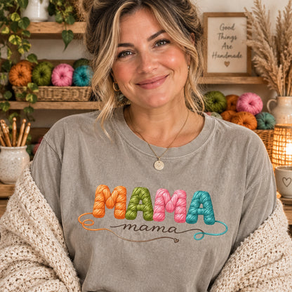 Comfort Colors Mama Shirt Knitted Yarn Design, Handmade Yarn Mommy Design, Cute Mom Gift Tee, Cozy MAMA Shirt, Mother’s Day Gift Tee - Denoss
