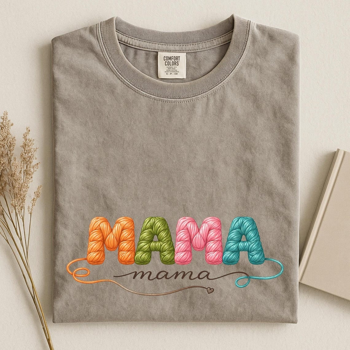 Comfort Colors Mama Shirt Knitted Yarn Design, Handmade Yarn Mommy Design, Cute Mom Gift Tee, Cozy MAMA Shirt, Mother’s Day Gift Tee - Denoss