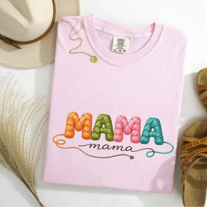 Comfort Colors Mama Shirt Knitted Yarn Design, Handmade Yarn Mommy Design, Cute Mom Gift Tee, Cozy MAMA Shirt, Mother’s Day Gift Tee - Denoss