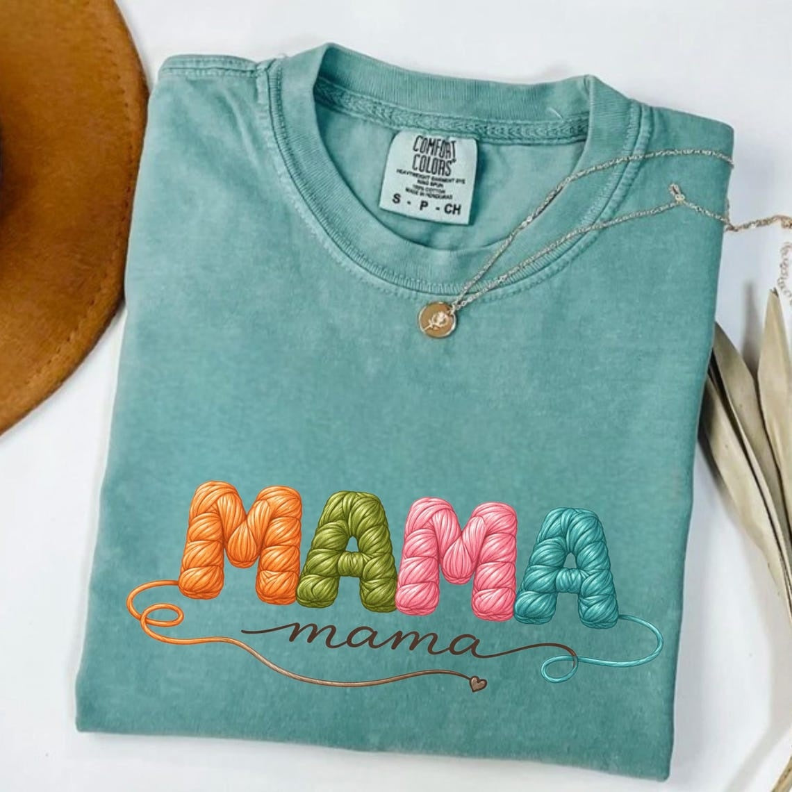 Comfort Colors Mama Shirt Knitted Yarn Design, Handmade Yarn Mommy Design, Cute Mom Gift Tee, Cozy MAMA Shirt, Mother’s Day Gift Tee - Denoss