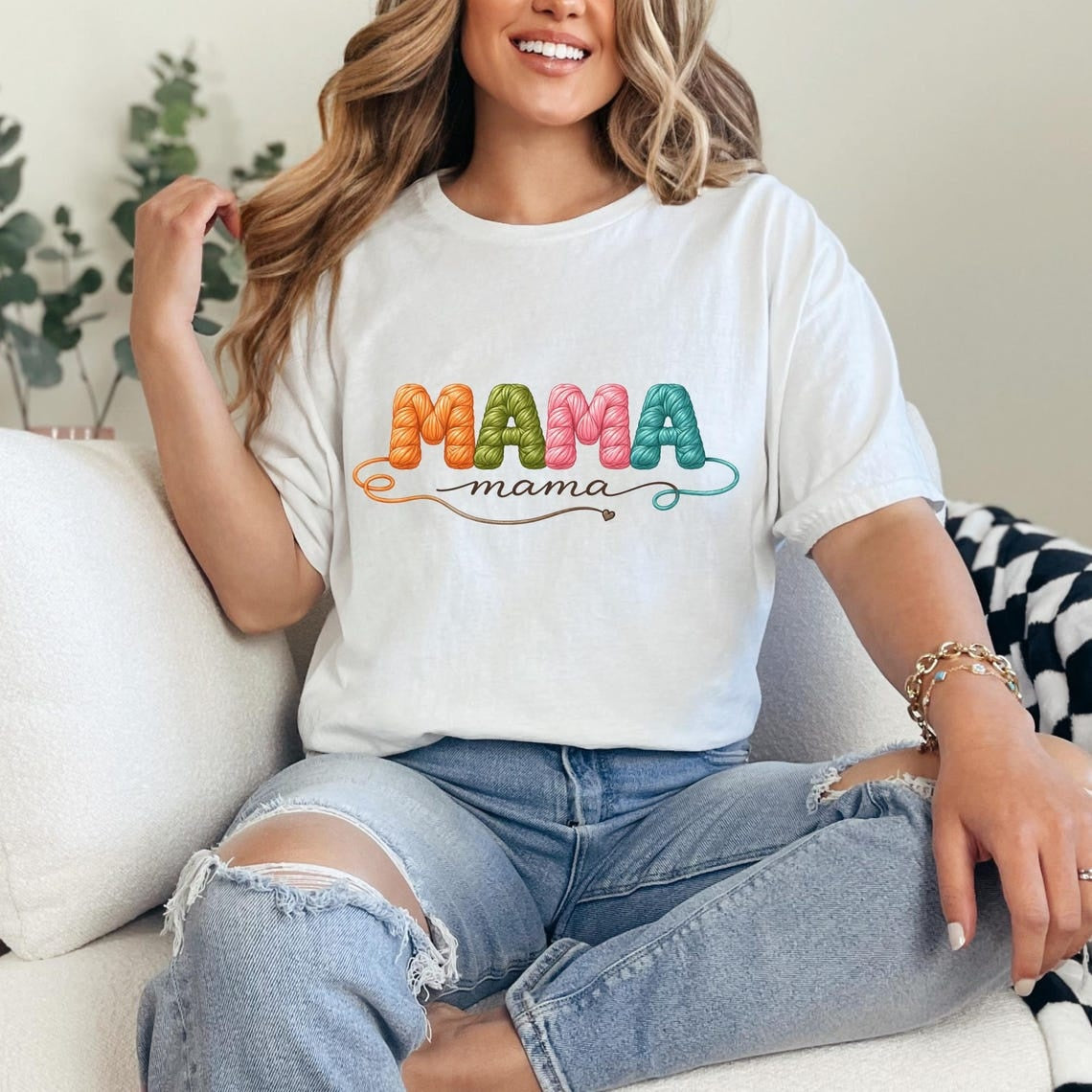 Comfort Colors Mama Shirt Knitted Yarn Design, Handmade Yarn Mommy Design, Cute Mom Gift Tee, Cozy MAMA Shirt, Mother’s Day Gift Tee - Denoss