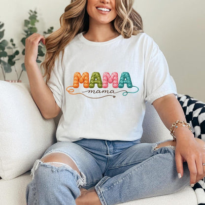 Comfort Colors Mama Shirt Knitted Yarn Design, Handmade Yarn Mommy Design, Cute Mom Gift Tee, Cozy MAMA Shirt, Mother’s Day Gift Tee - Denoss