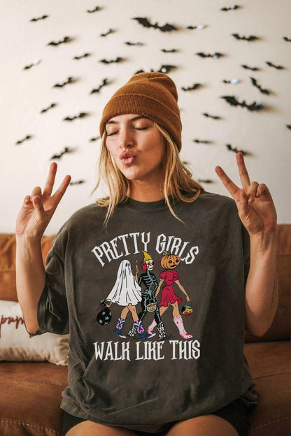 Comfort Colors Pretty Girls Walk Like This Tshirt,Funny Halloween Tshirt,Halloween Girls ,Halloween Gifts,