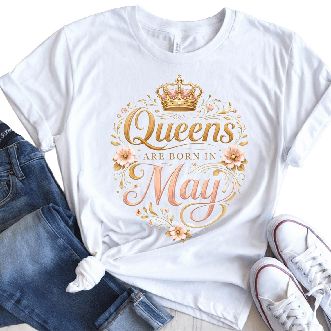 Comfort Colors Queens Are Born in May Tee, May Birthday Queen T-Shirt, Birthday Gift for Women, Queen Crown Tee - Denoss