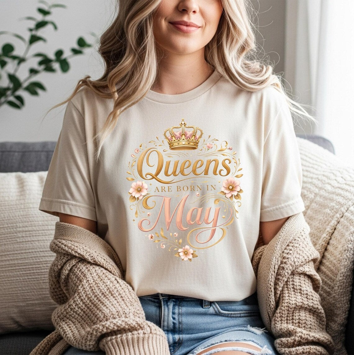 Comfort Colors Queens Are Born in May Tee, May Birthday Queen T-Shirt, Birthday Gift for Women, Queen Crown Tee - Denoss