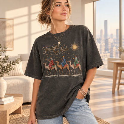 Comfort Colors Retro Tonight We Ride Christmas Christian Tshirt,Christian Shirt,Christmas Faith Gift,