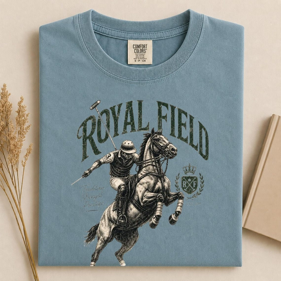 Comfort Colors Royal Field Polo Club Shirt, Handmade Polo Horse Tee, Equestrian Shirt, Luxury Country Club Shirt, Horse Lover Gift Tee - Denoss