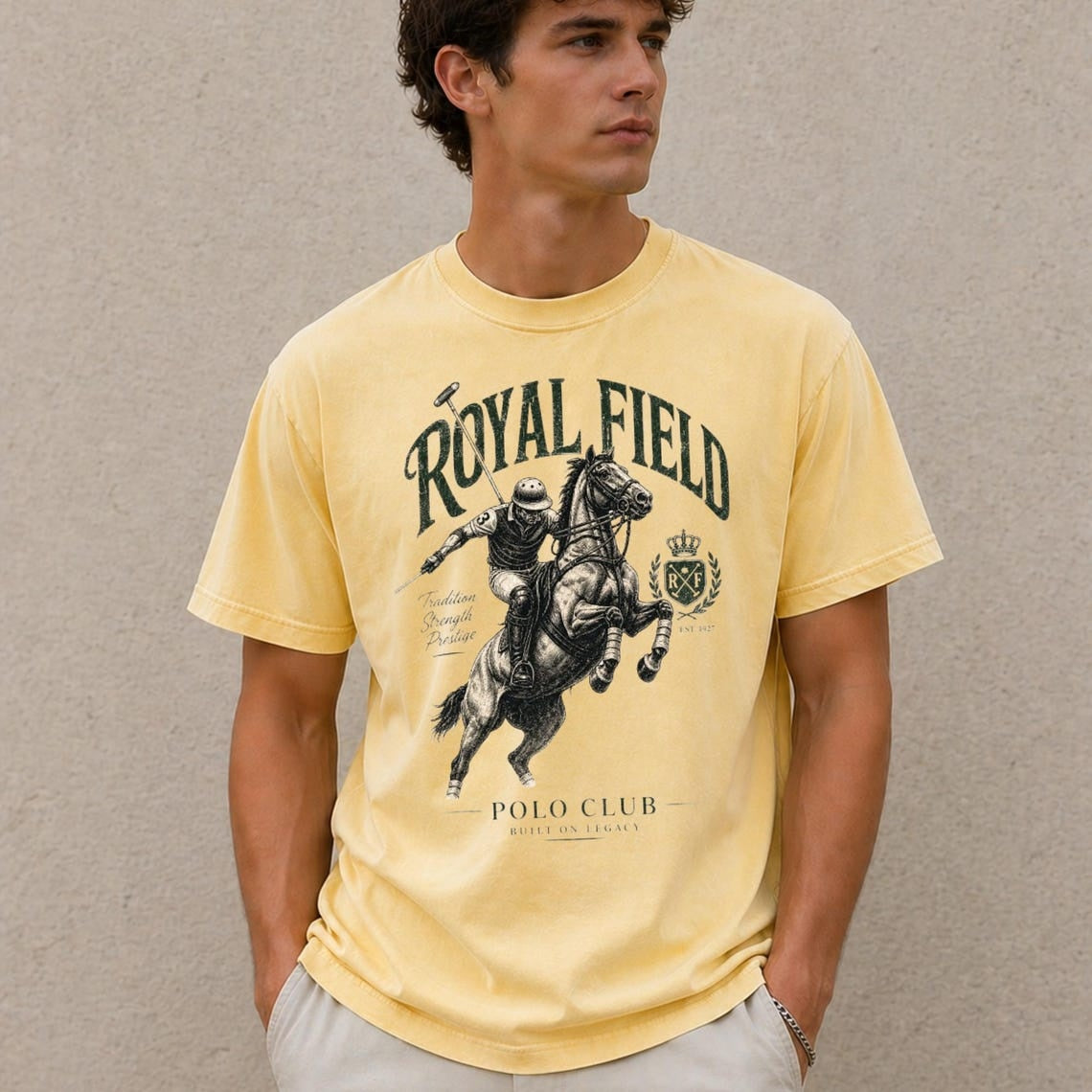 Comfort Colors Royal Field Polo Club Shirt, Handmade Polo Horse Tee, Equestrian Shirt, Luxury Country Club Shirt, Horse Lover Gift Tee - Denoss
