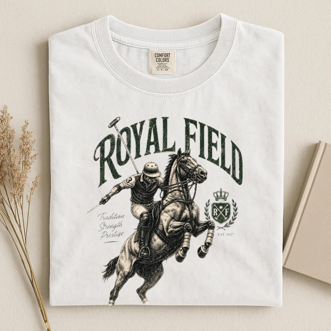 Comfort Colors Royal Field Polo Club Shirt, Handmade Polo Horse Tee, Equestrian Shirt, Luxury Country Club Shirt, Horse Lover Gift Tee - Denoss