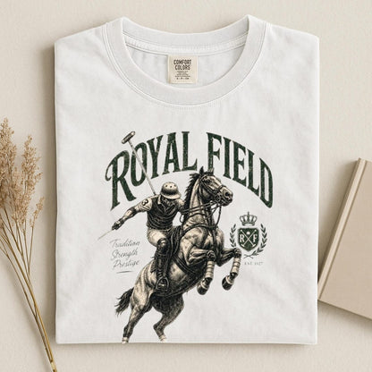 Comfort Colors Royal Field Polo Club Shirt, Handmade Polo Horse Tee, Equestrian Shirt, Luxury Country Club Shirt, Horse Lover Gift Tee - Denoss
