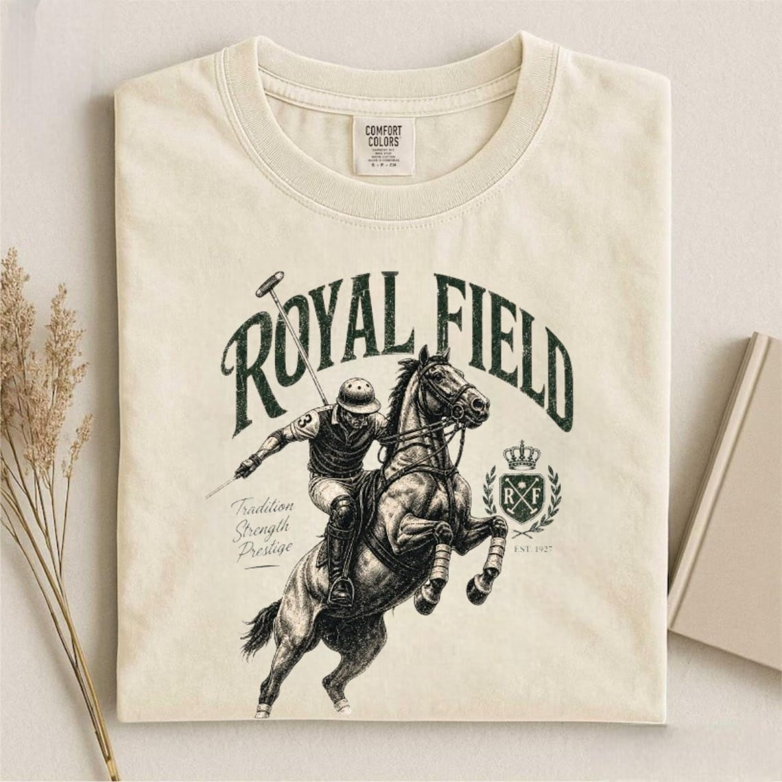 Comfort Colors Royal Field Polo Club Shirt, Handmade Polo Horse Tee, Equestrian Shirt, Luxury Country Club Shirt, Horse Lover Gift Tee - Denoss