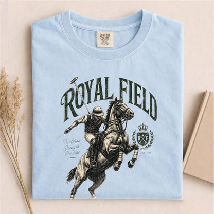 Comfort Colors Royal Field Polo Club Shirt, Handmade Polo Horse Tee, Equestrian Shirt, Luxury Country Club Shirt, Horse Lover Gift Tee - Denoss
