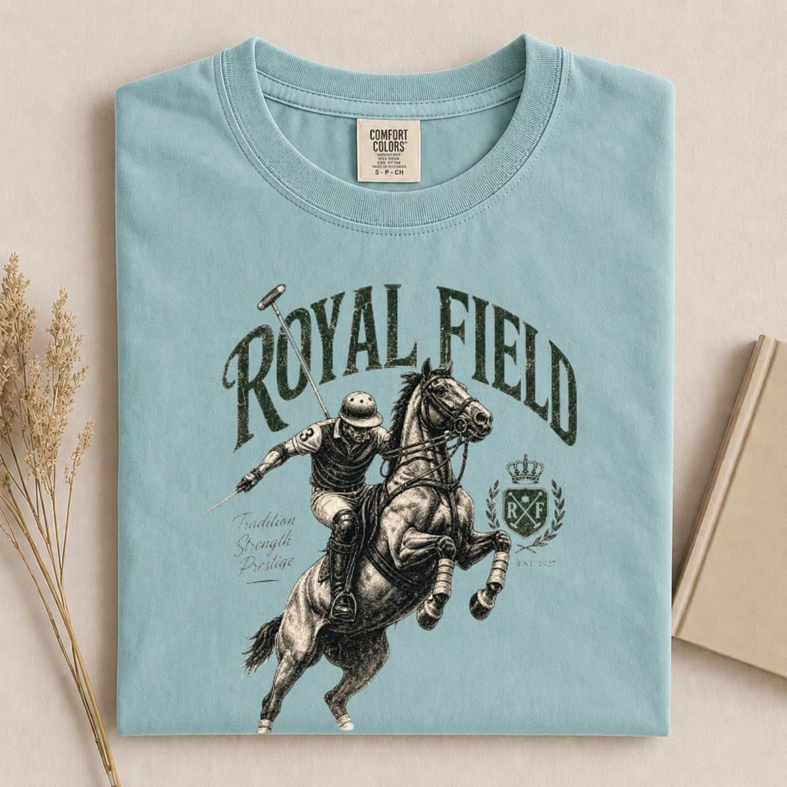 Comfort Colors Royal Field Polo Club Shirt, Handmade Polo Horse Tee, Equestrian Shirt, Luxury Country Club Shirt, Horse Lover Gift Tee - Denoss