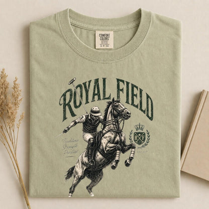 Comfort Colors Royal Field Polo Club Shirt, Handmade Polo Horse Tee, Equestrian Shirt, Luxury Country Club Shirt, Horse Lover Gift Tee - Denoss