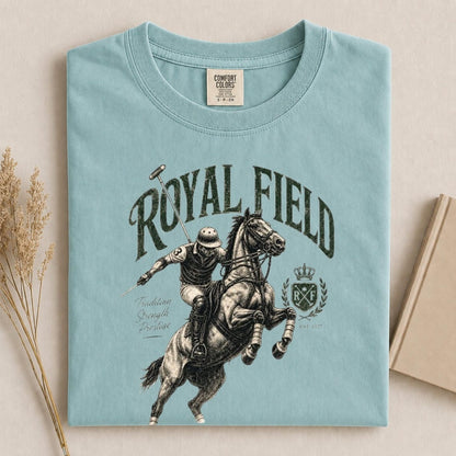 Comfort Colors Royal Field Polo Club Shirt, Handmade Polo Horse Tee, Equestrian Shirt, Luxury Country Club Shirt, Horse Lover Gift Tee - Denoss