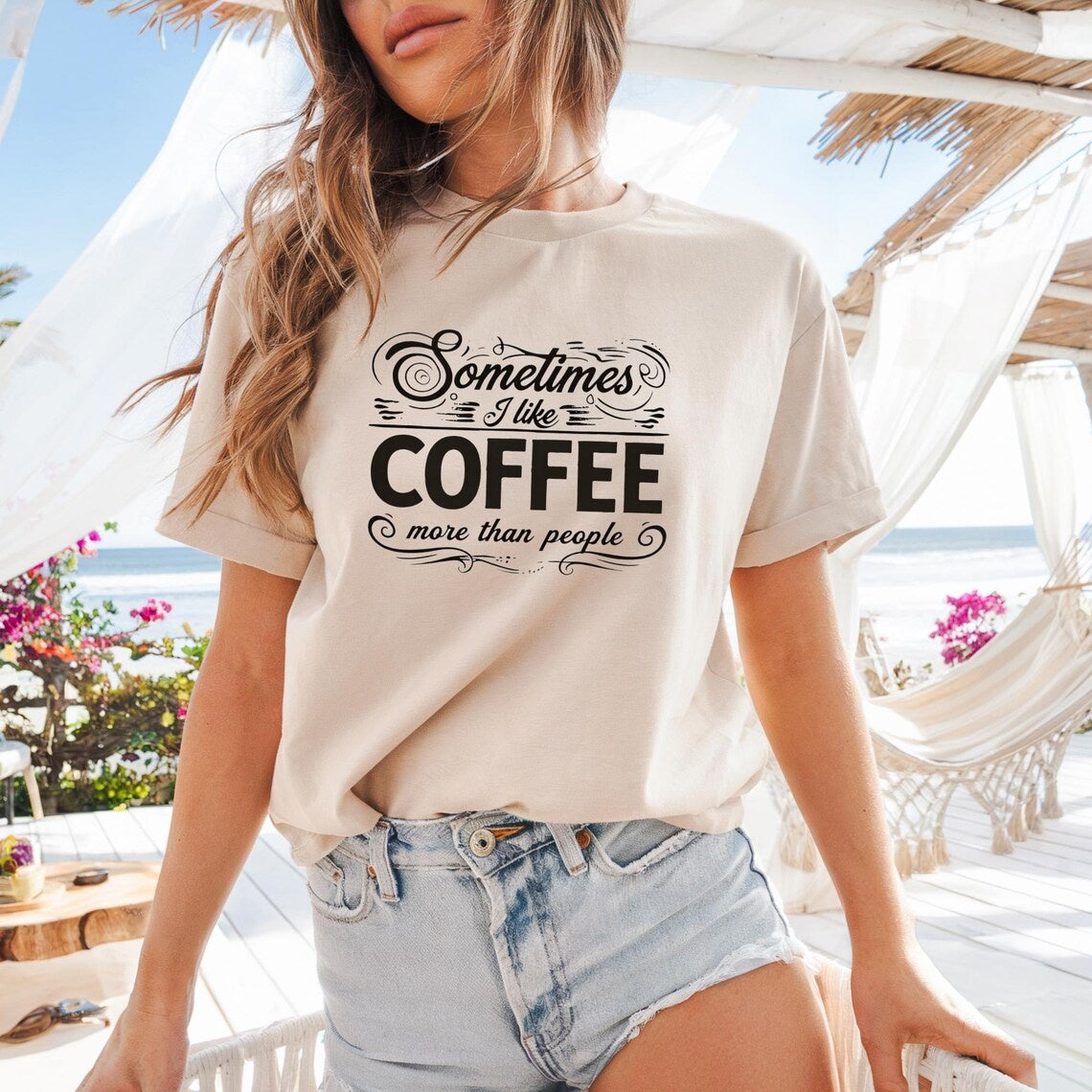 Comfort Colors Sometimes I Like Coffee More than People Shirt, Funny Coffee Lover Quote Tee, I Like Coffee Tee, Handmade Coffee Shirt