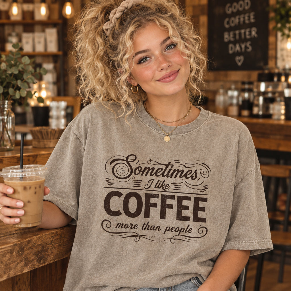 Comfort Colors Sometimes I Like Coffee More than People Shirt, Funny Coffee Lover Quote Tee, I Like Coffee Tee, Handmade Coffee Shirt