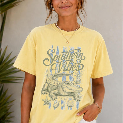 Comfort Colors Southern Vibes Alligator Shirt, Handmade Coastal Tee, Louisiana Gator Tee, Beach Vacation Tee, Southern Tee, Swamp Life Gift