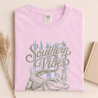 Comfort Colors Southern Vibes Alligator Shirt, Handmade Coastal Tee, Louisiana Gator Tee, Beach Vacation Tee, Southern Tee, Swamp Life Gift